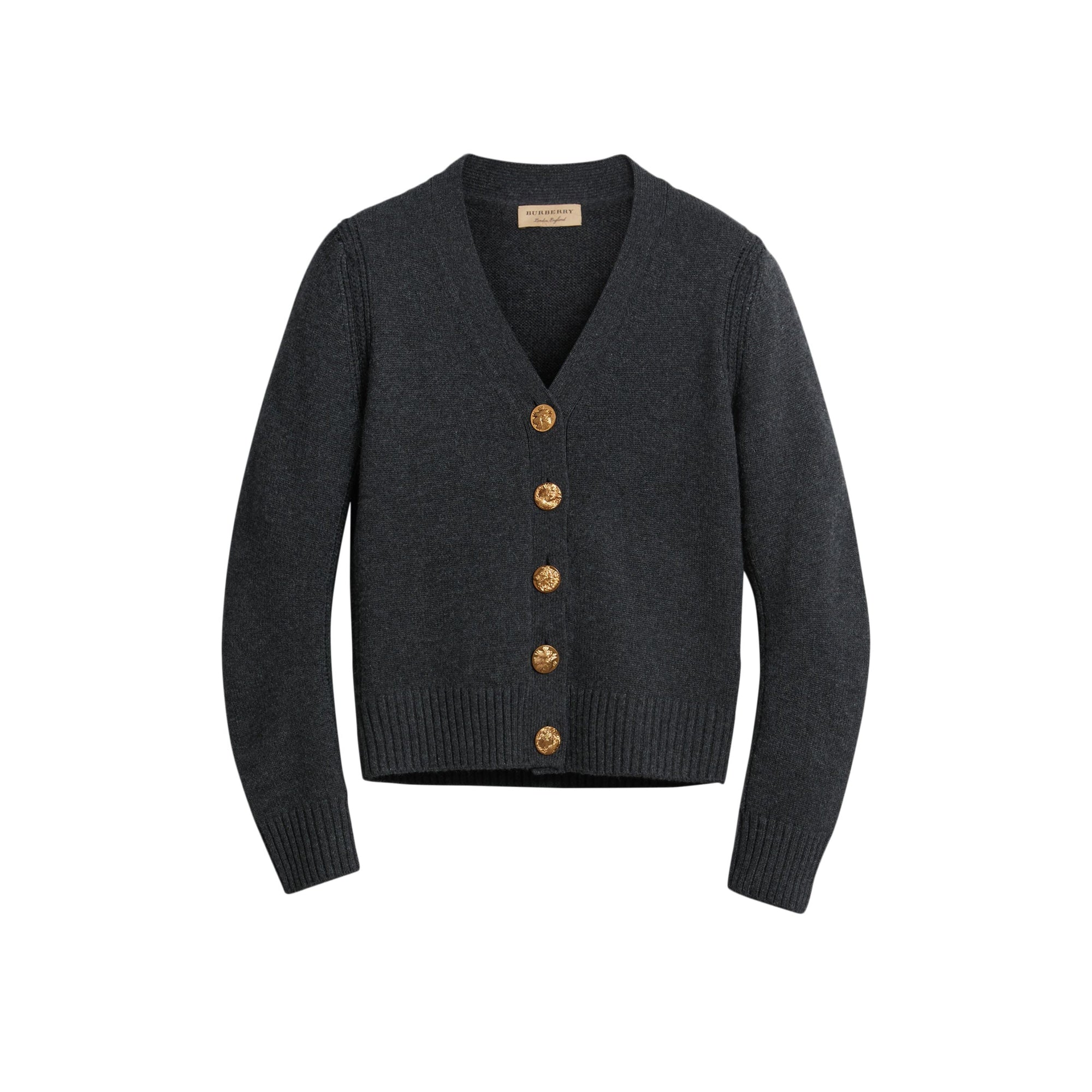 Cardigan en cachemire avec boutons à motif d'oiseau - Charcoal