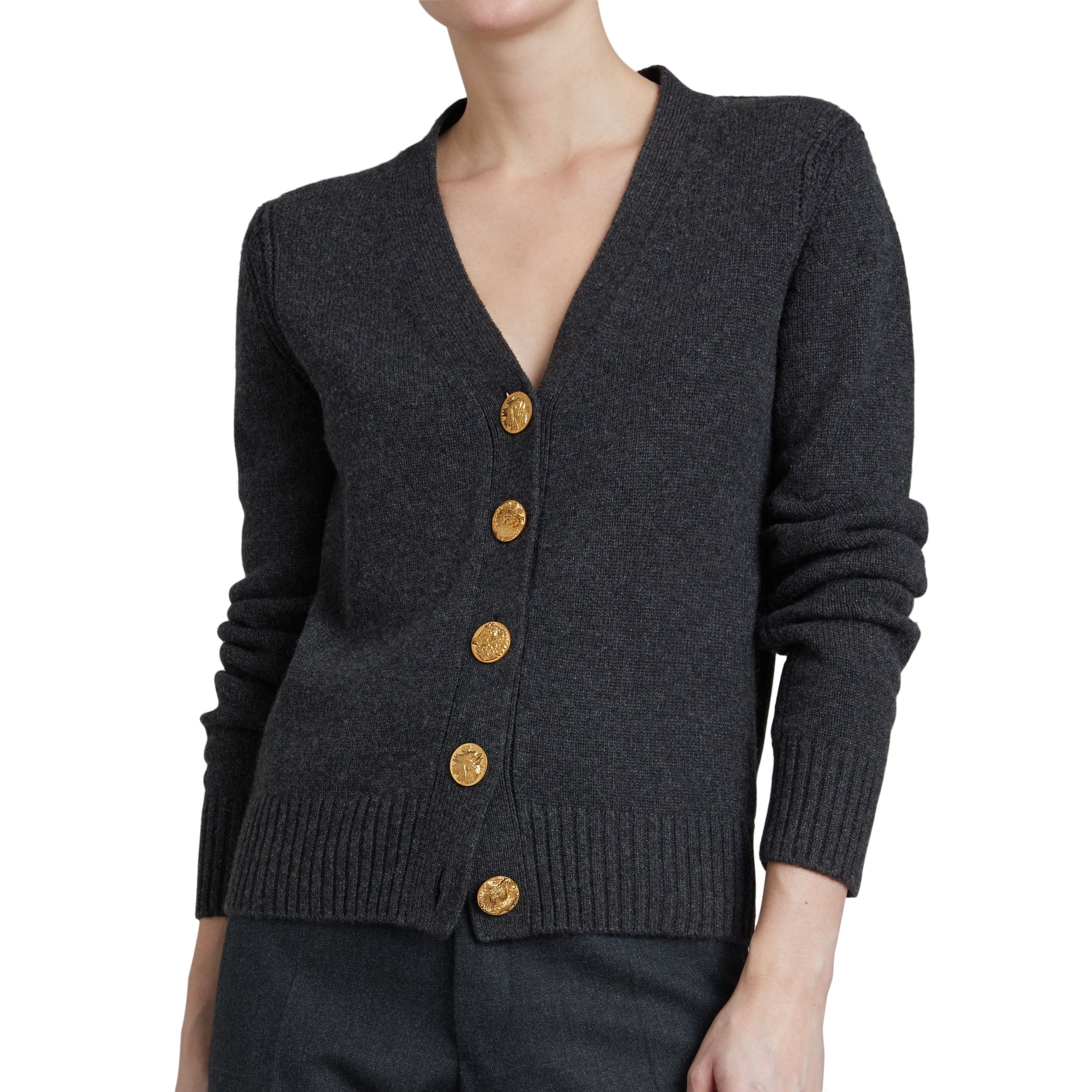 Cardigan en cachemire avec boutons à motif d'oiseau - Charcoal