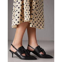 Sandales en cuir avec pampilles à talon kitten-heel - Black