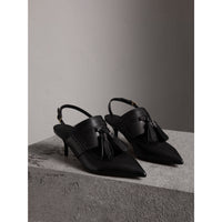 Sandales en cuir avec pampilles à talon kitten-heel - Black