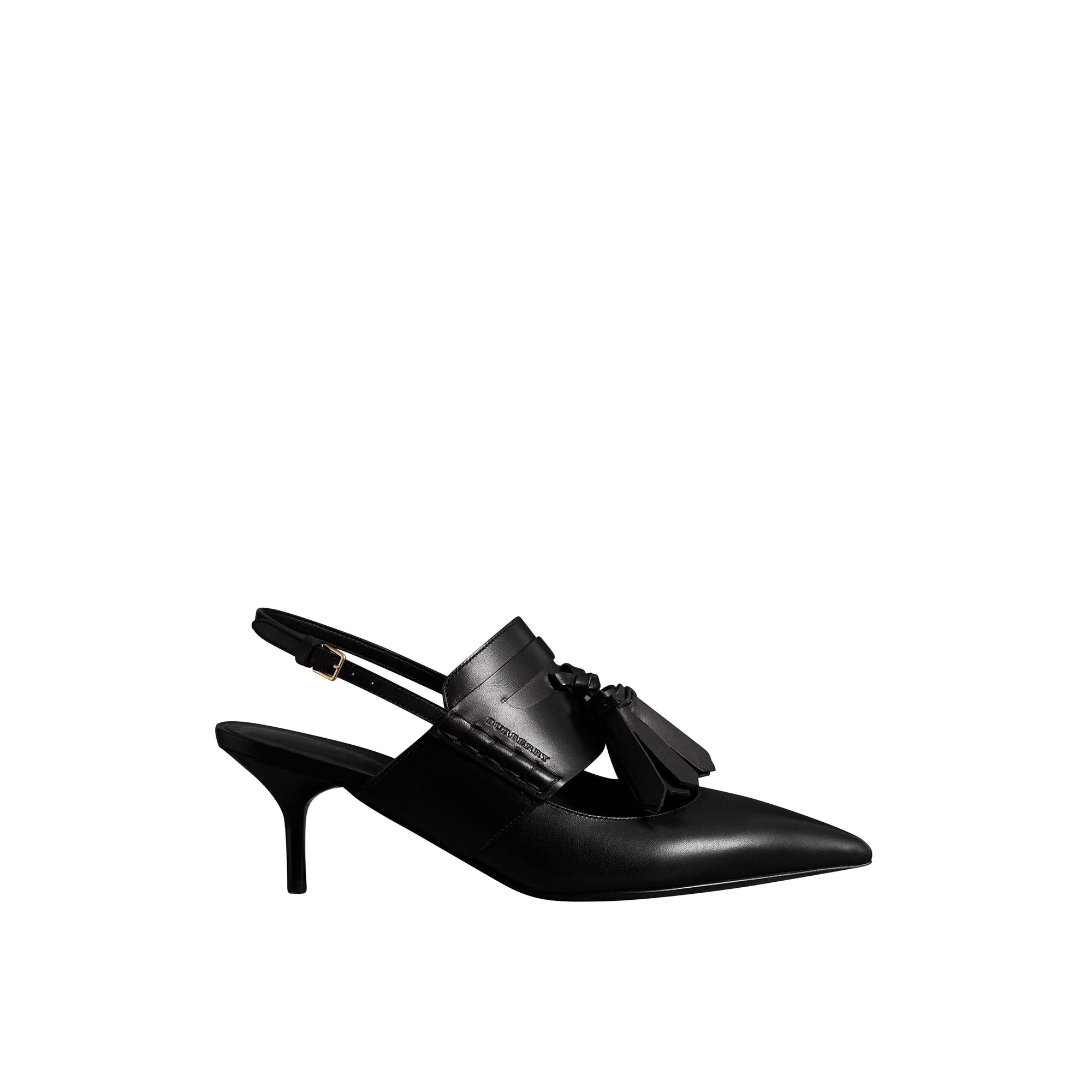 Sandales en cuir avec pampilles à talon kitten-heel - Black