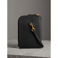 Étui pour passeport zippé en cuir trench - Black