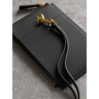 Étui pour passeport zippé en cuir trench - Black