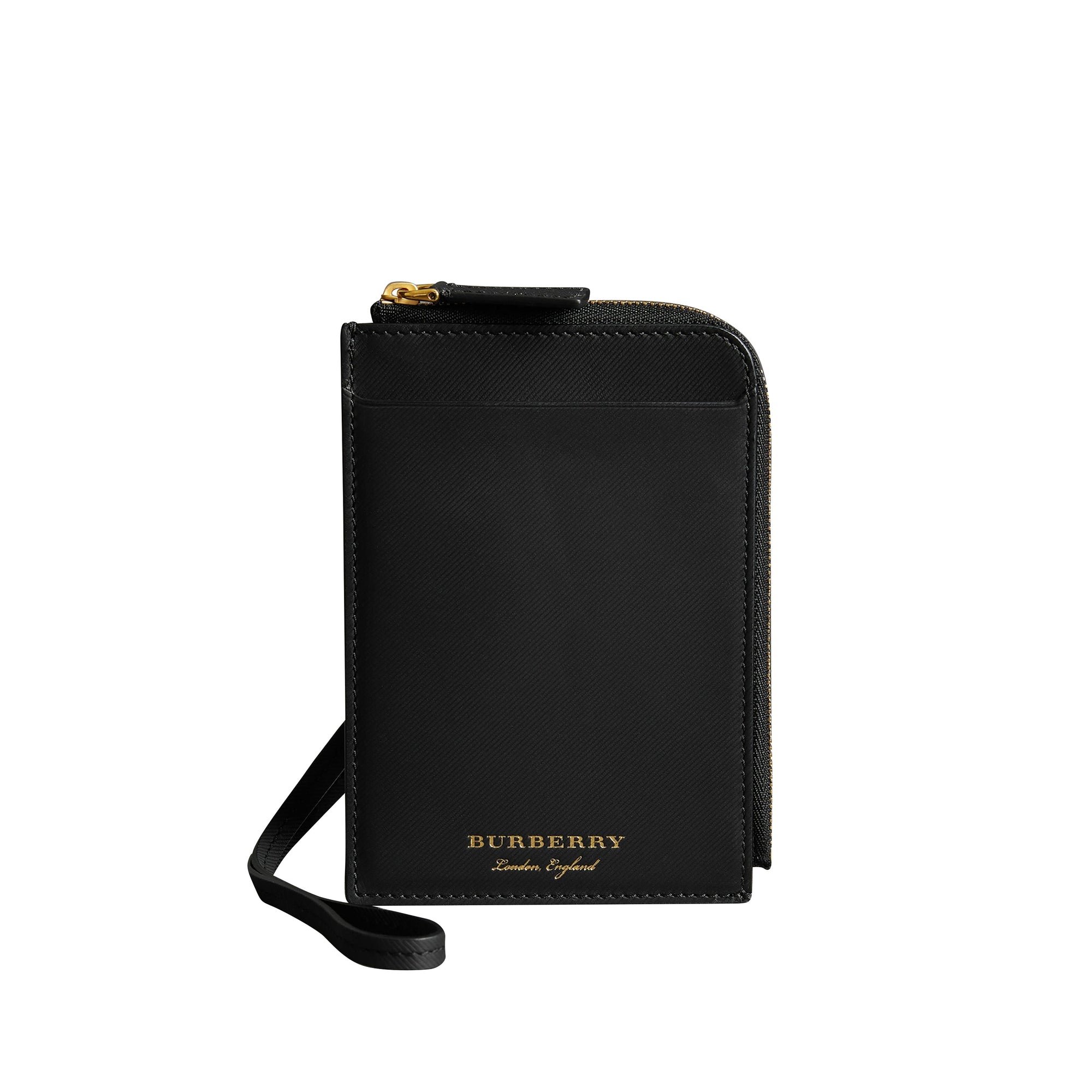 Étui pour passeport zippé en cuir trench - Black