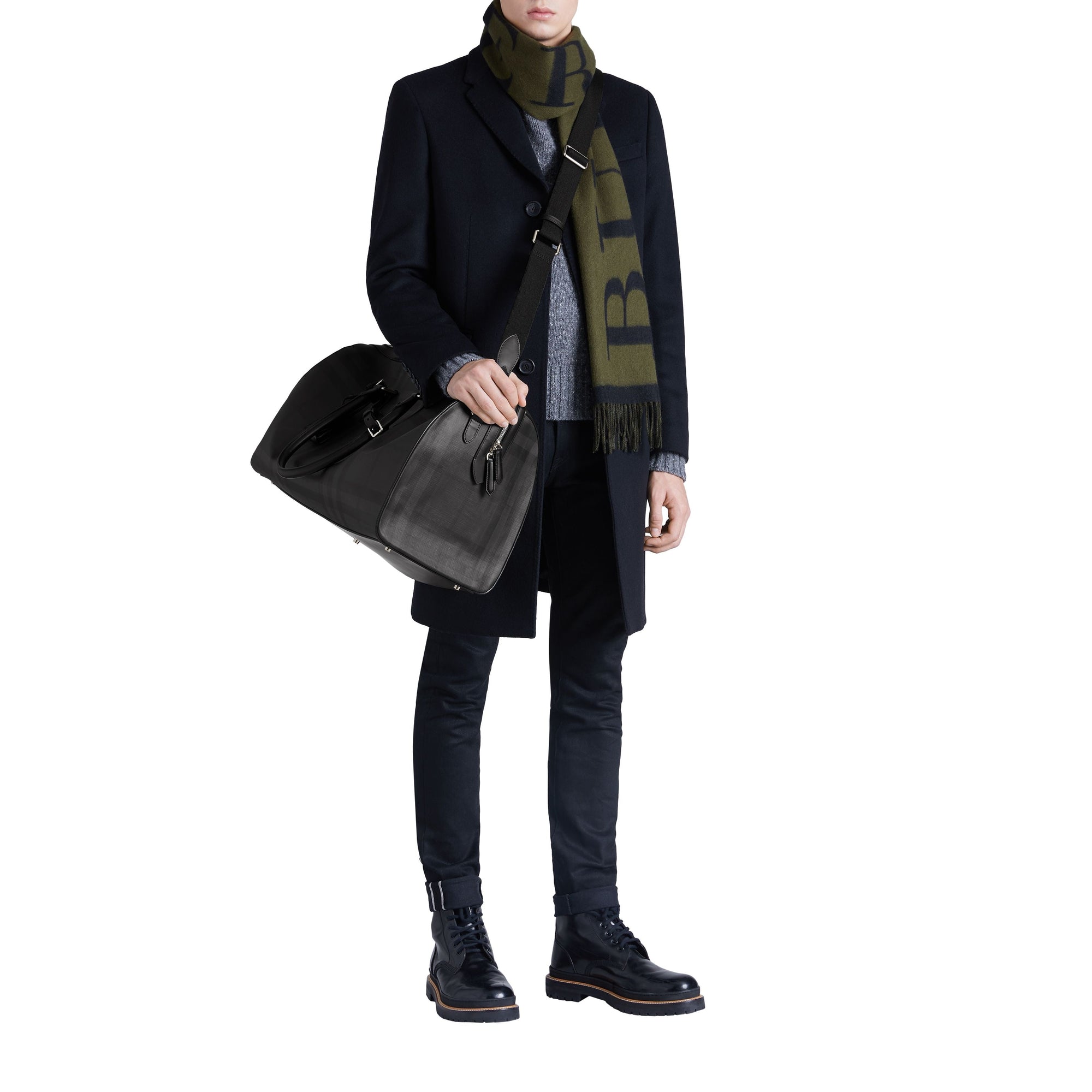 Fourre-tout à motif London check avec éléments en cuir - Charcoal & Black