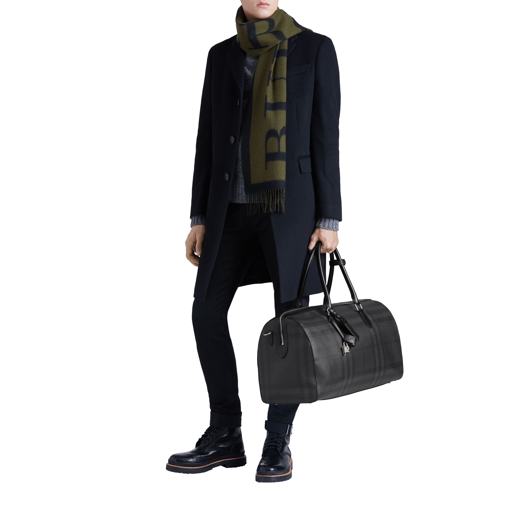 Fourre-tout à motif London check avec éléments en cuir - Charcoal & Black