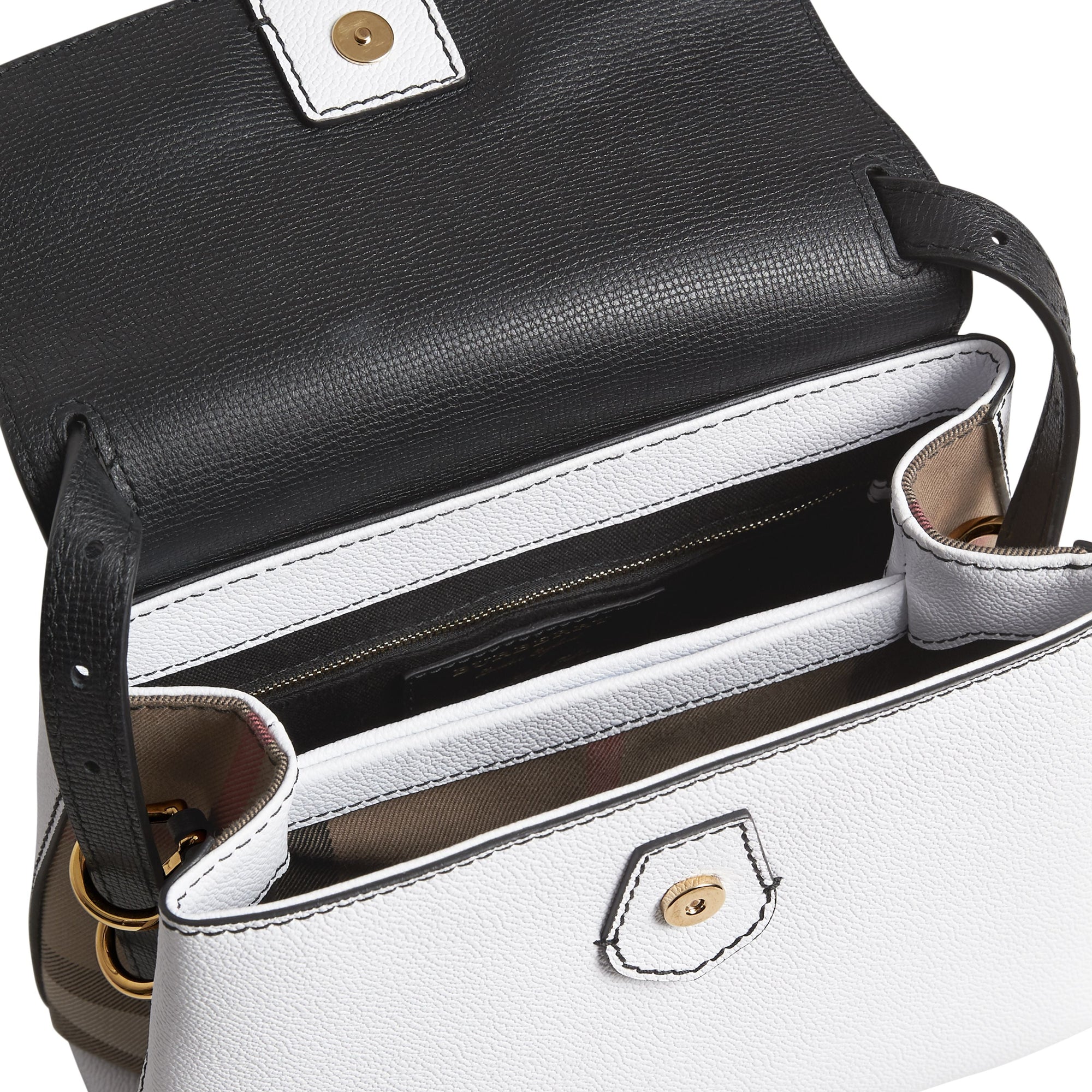 Petit sac tote en cuir bicolore et coton House check - Chalk White & Black