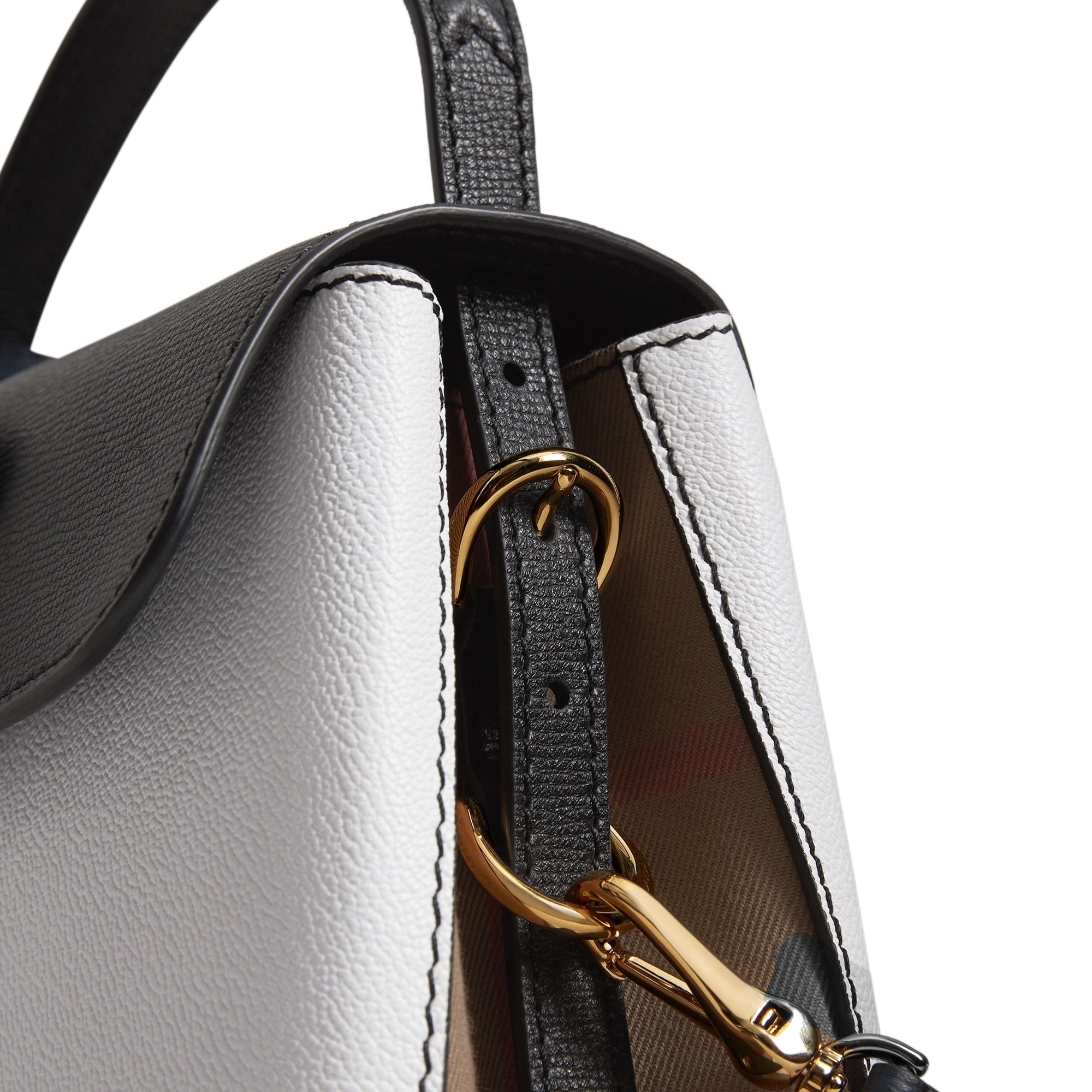 Petit sac tote en cuir bicolore et coton House check - Chalk White & Black