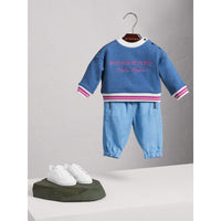 Sweat-shirt en coton brodé avec rayures contrastantes - Hydrangea Blue