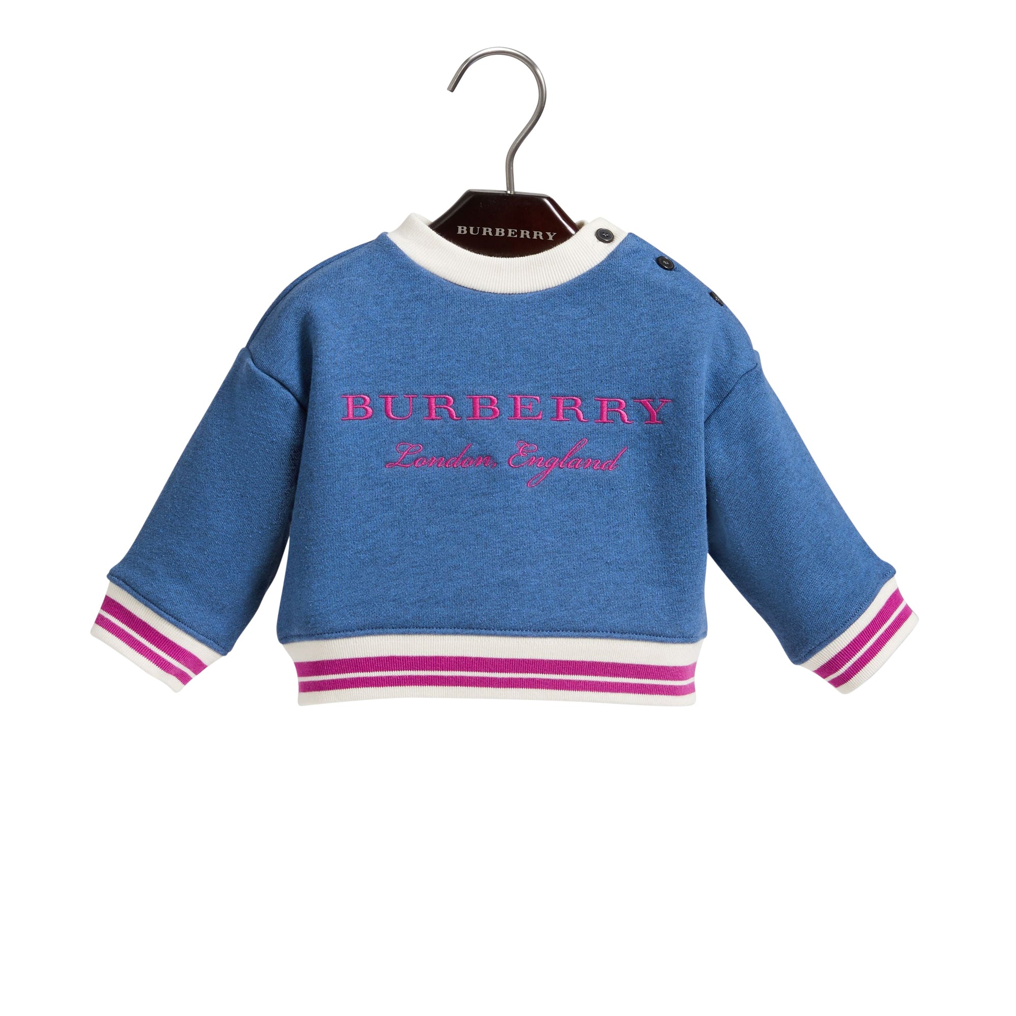 Sweat-shirt en coton brodé avec rayures contrastantes - Hydrangea Blue