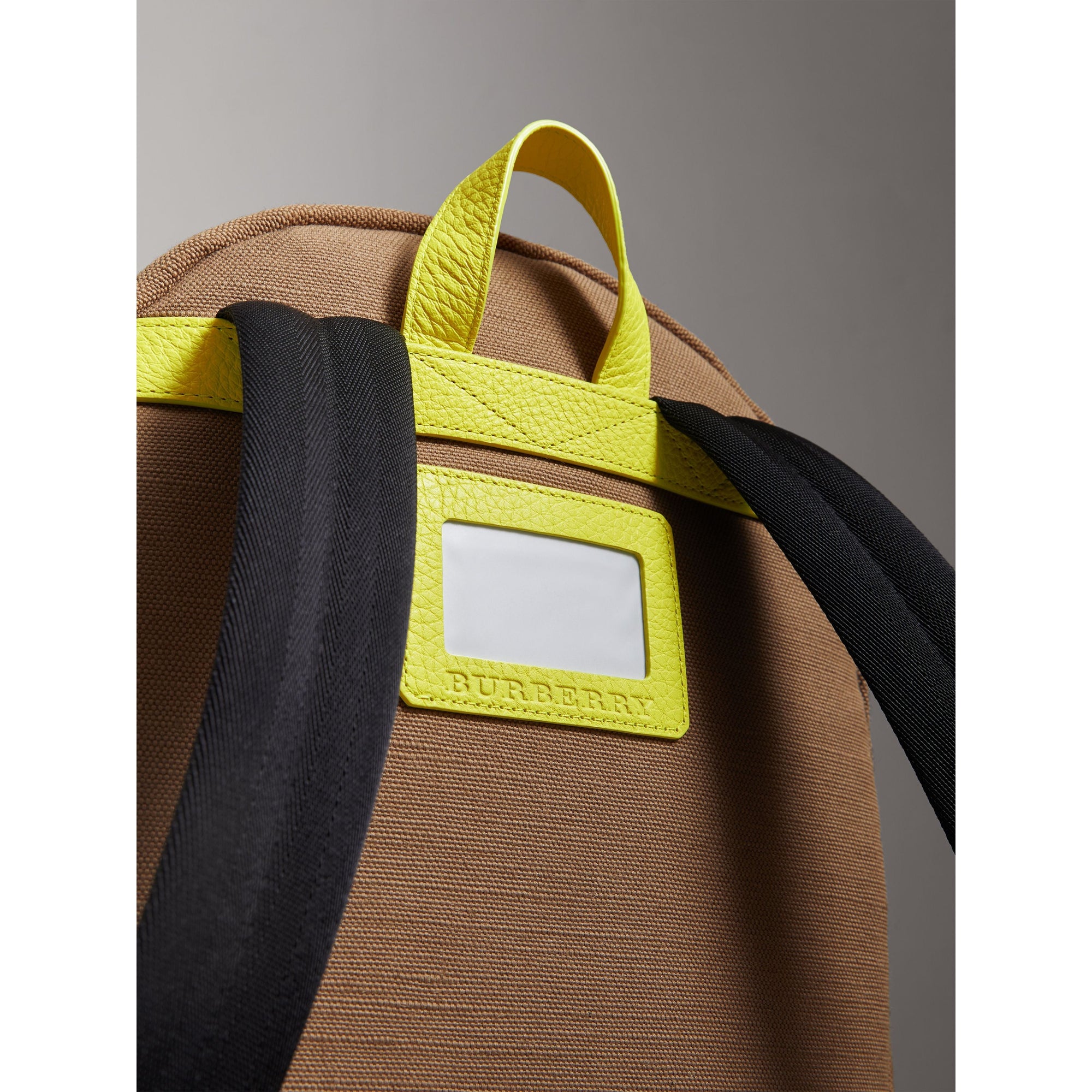 Sac à dos en cuir et tissu Canvas check - Neon Yellow