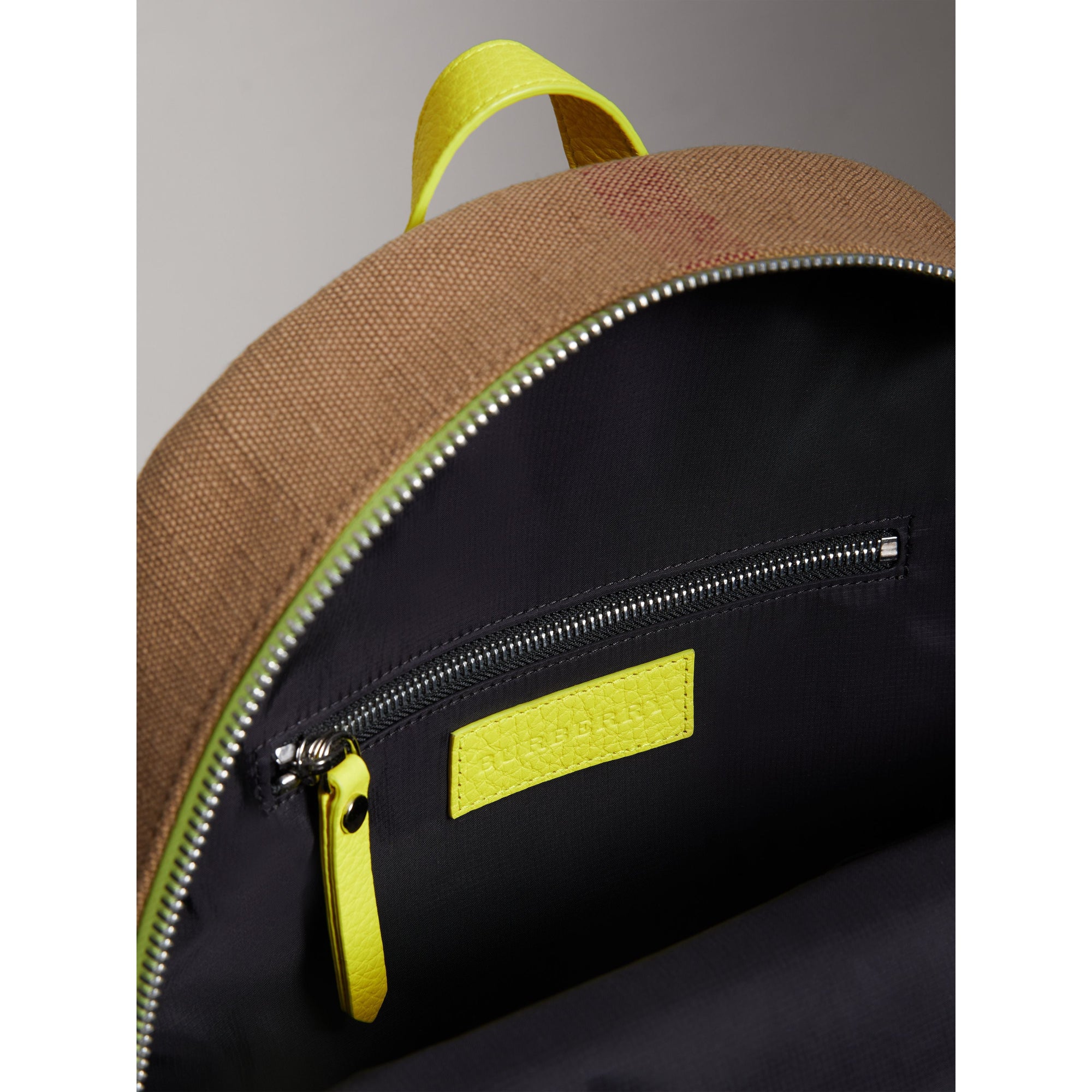 Sac à dos en cuir et tissu Canvas check - Neon Yellow