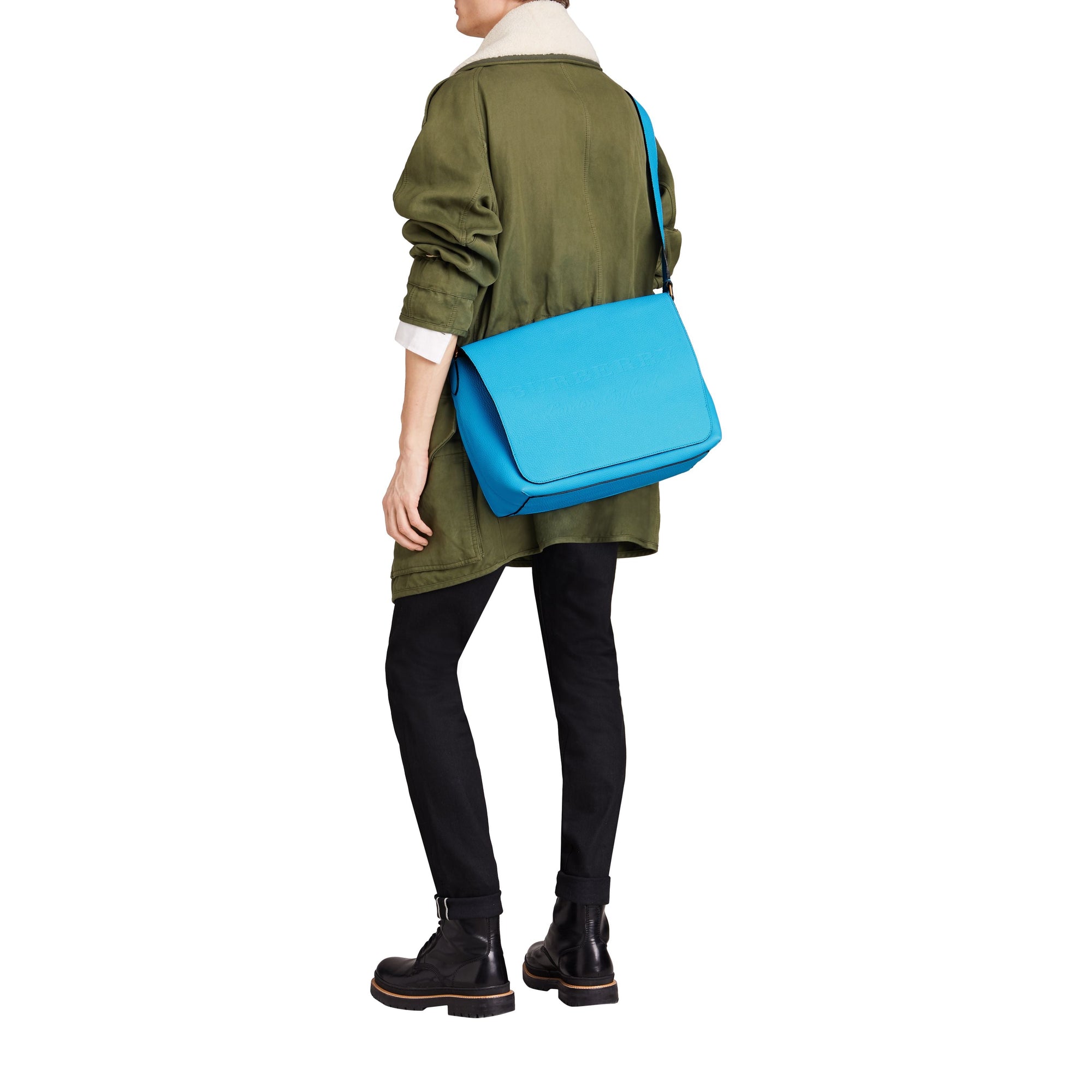 Grand sac Messenger en cuir estampé - Neon Blue