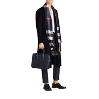 Attaché-case moyen à motif London check avec détails en cuir - Navy & Blue