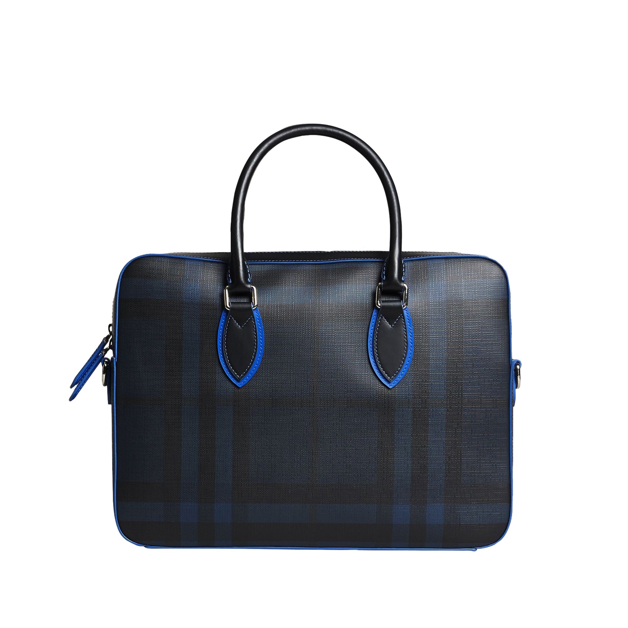 Attaché-case moyen à motif London check avec détails en cuir - Navy & Blue