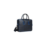 Attaché-case moyen à motif London check avec détails en cuir - Navy & Blue