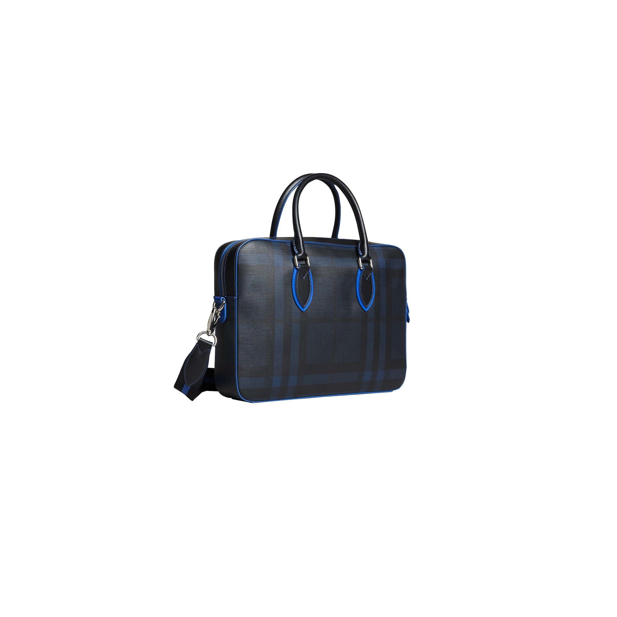 Attaché-case moyen à motif London check avec détails en cuir - Navy & Blue