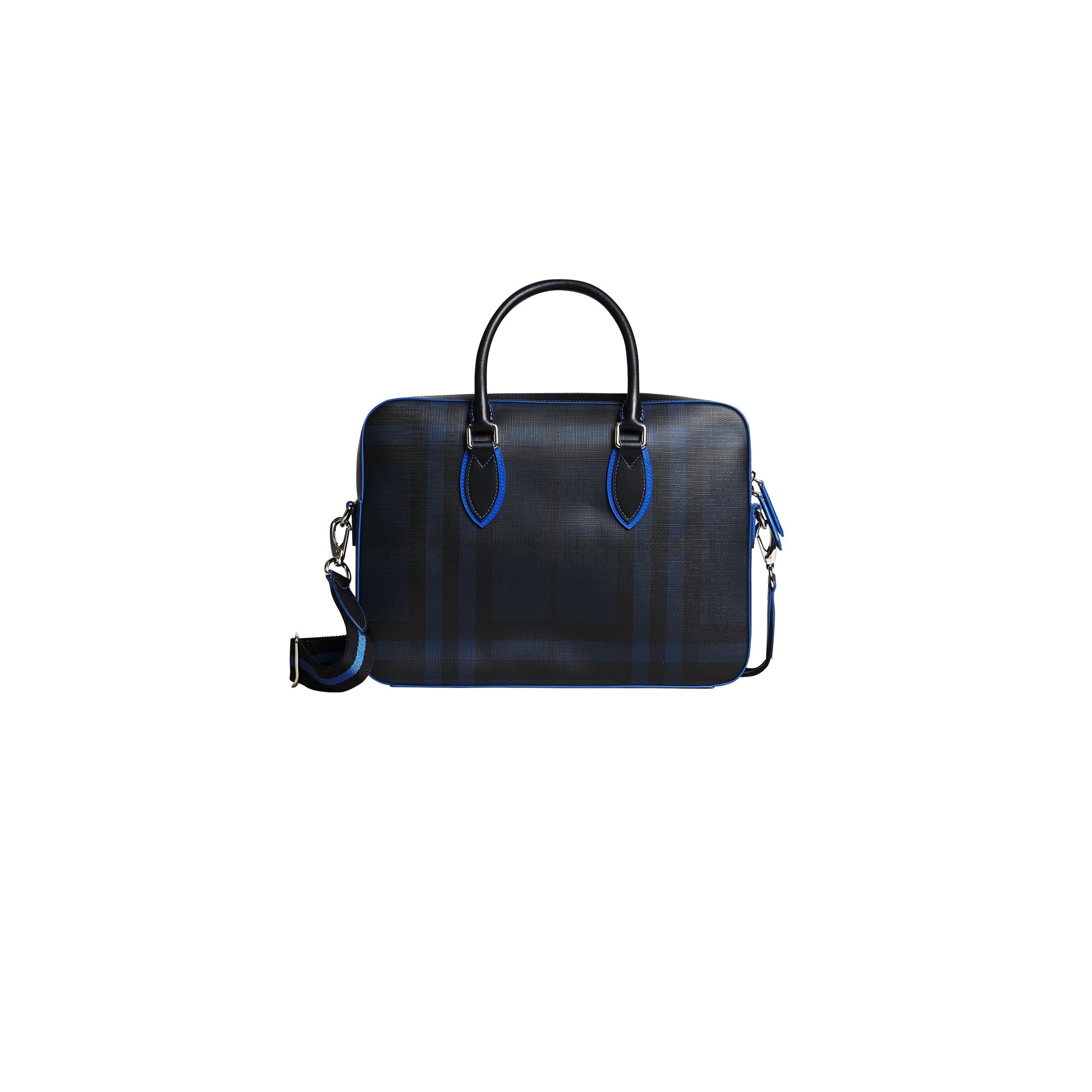 Attaché-case moyen à motif London check avec détails en cuir - Navy & Blue