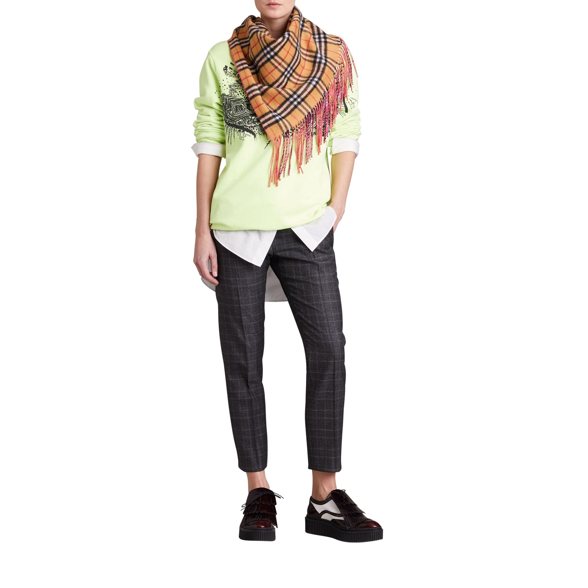 Bandana en cachemire néon et à motif Vintage check - Bright Peony