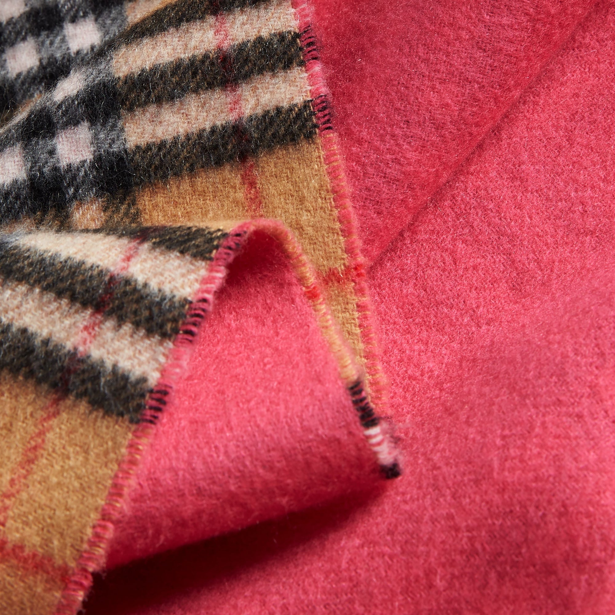 Bandana en cachemire néon et à motif Vintage check - Bright Peony