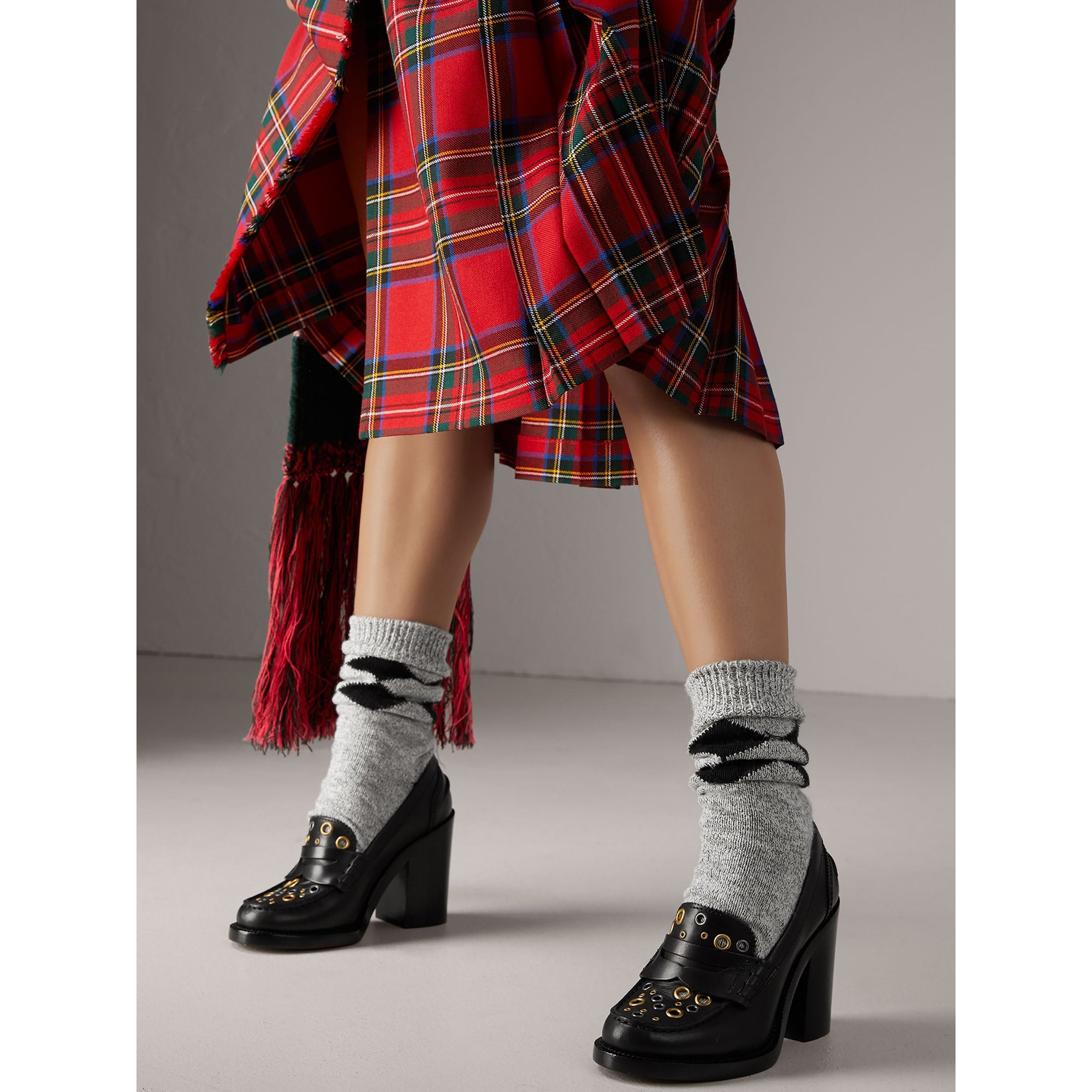 Mocassins à talon en cuir avec œillets - Black
