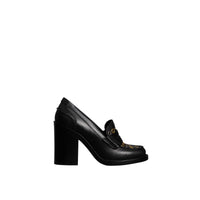Mocassins à talon en cuir avec œillets - Black