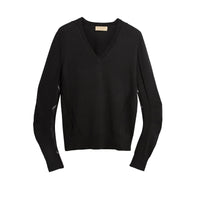 Pull en V en laine mérinos avec détails check - Black