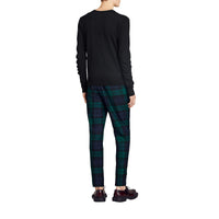 Pull en V en laine mérinos avec détails check - Black