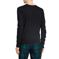 Pull en V en laine mérinos avec détails check - Black