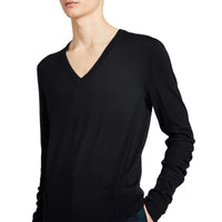 Pull en V en laine mérinos avec détails check - Black