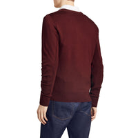 Pull en laine mérinos à détails check - Burgundy