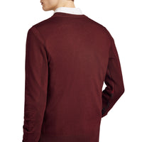 Pull en laine mérinos à détails check - Burgundy