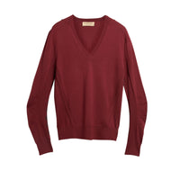 Pull en V en laine mérinos avec détails check - Burgundy