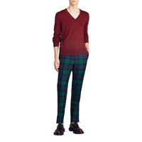 Pull en V en laine mérinos avec détails check - Burgundy