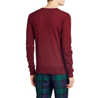 Pull en V en laine mérinos avec détails check - Burgundy