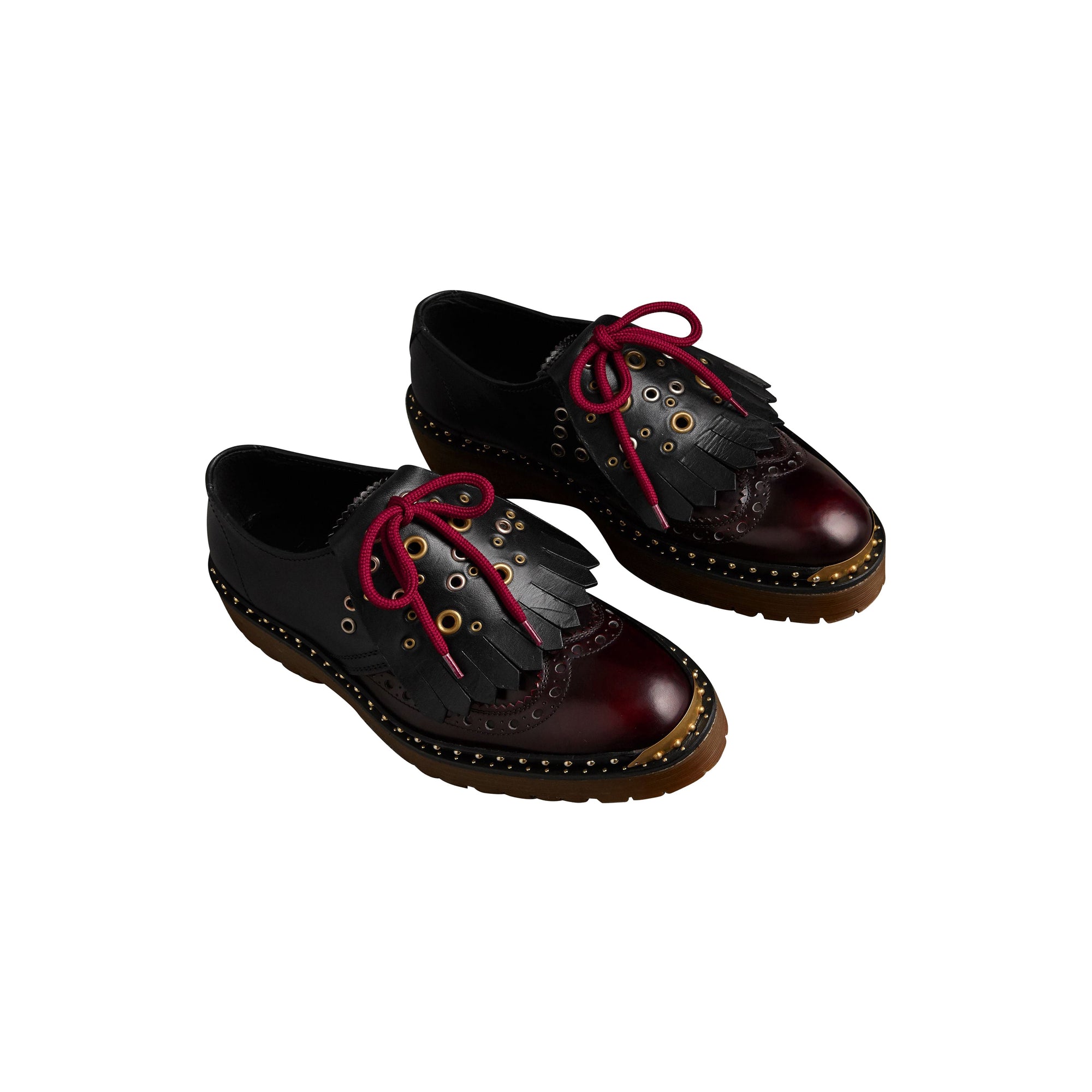 Chaussures richelieu en cuir riveté à franges - Black