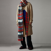 Écharpe longue en laine et mohair mélangés à motif check - Bright Red