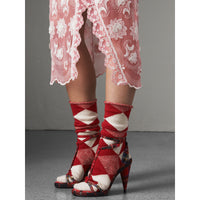 Sandales à talons hauts coniques en laine tartan - Vibrant Red