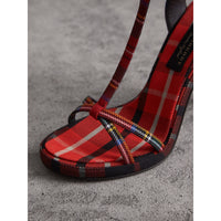 Sandales à talons hauts coniques en laine tartan - Vibrant Red