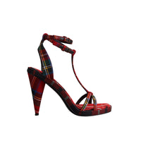 Sandales à talons hauts coniques en laine tartan - Vibrant Red