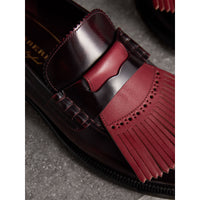 Mocassins en cuir à franges contrastantes - Rust Red & Red Claret