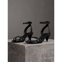 Sandales à talons coniques en cuir riveté - Black