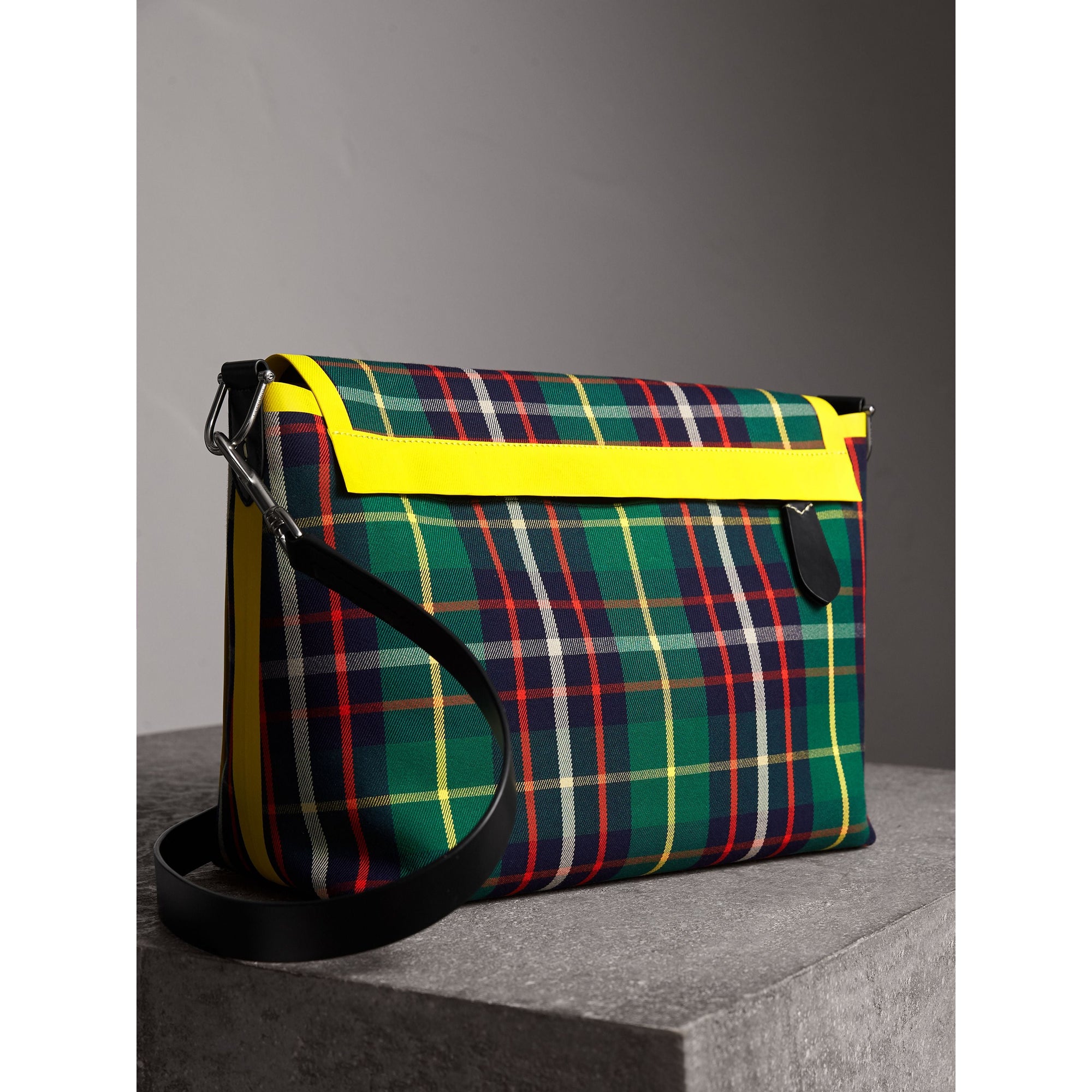 Grand sac Messenger en coton tartan - Forest Green