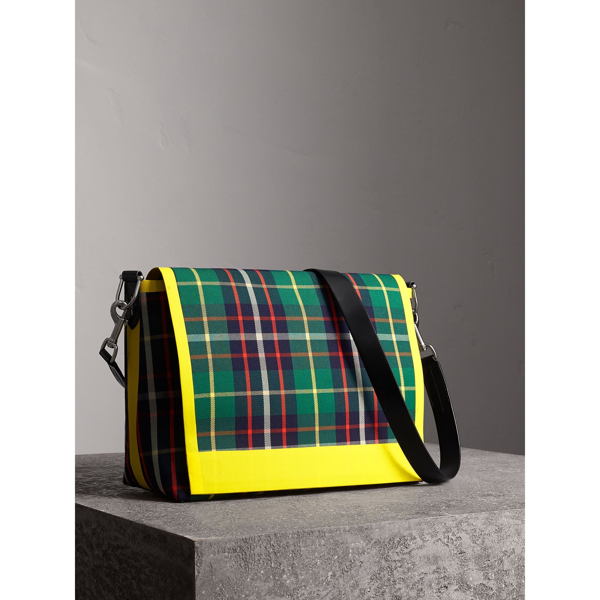 Grand sac Messenger en coton tartan - Forest Green