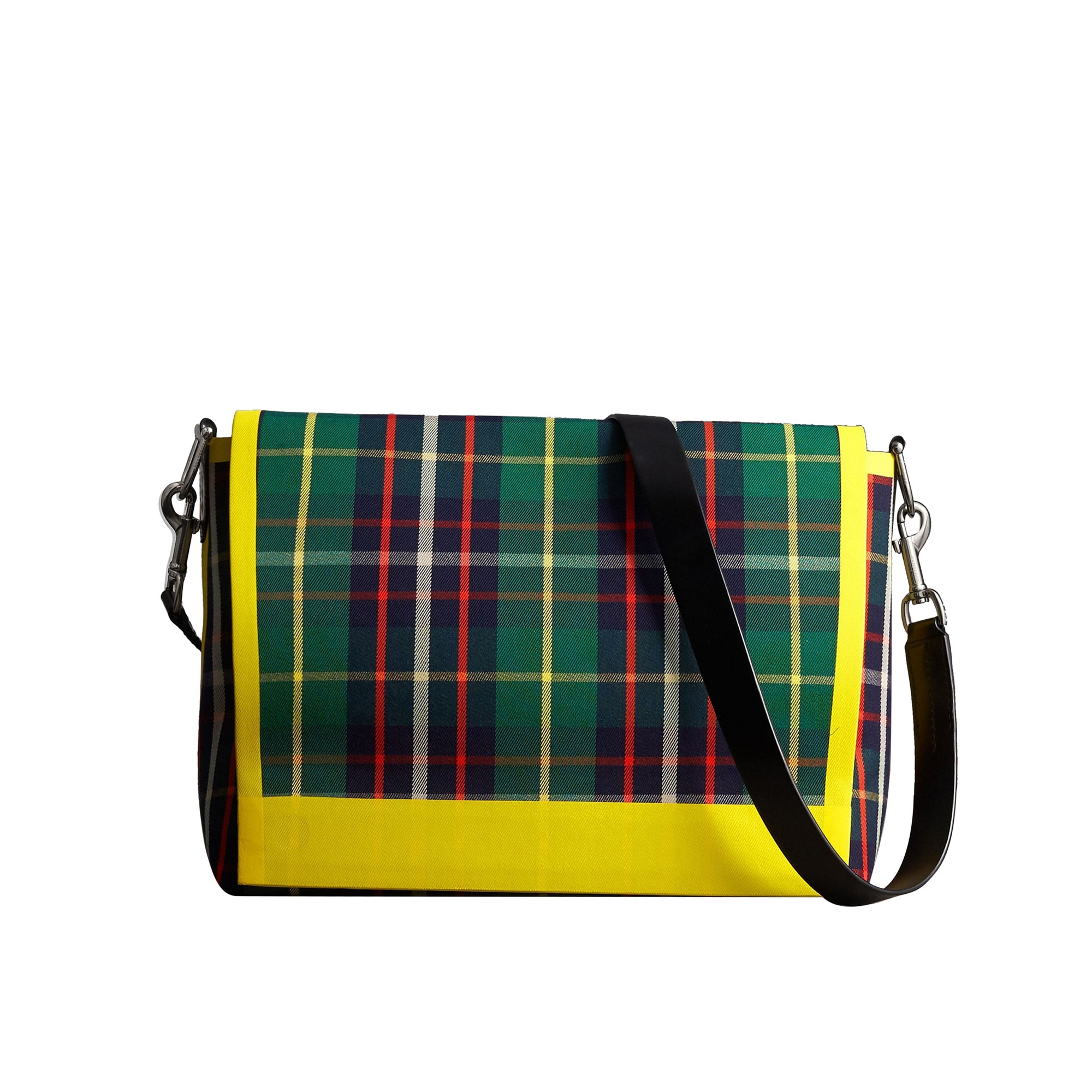 Grand sac Messenger en coton tartan - Forest Green
