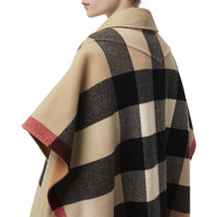 Poncho réversible en laine mélangée et à motif check - Camel