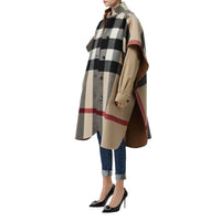 Poncho réversible en laine mélangée et à motif check - Camel