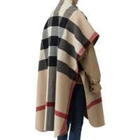 Poncho réversible en laine mélangée et à motif check - Camel