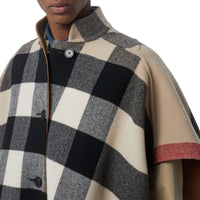 Poncho réversible en laine mélangée et à motif check - Camel