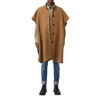 Poncho réversible en laine mélangée et à motif check - Camel